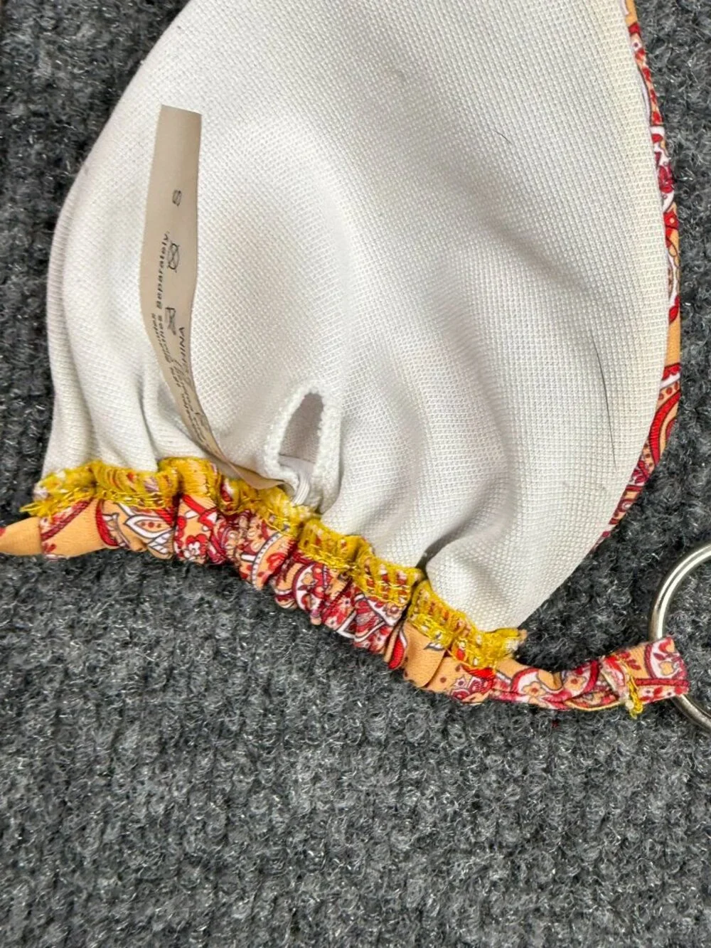 Women's Paisley Triangle Bikini Top Size S Orange Red Boho O-Ring Halter Swim